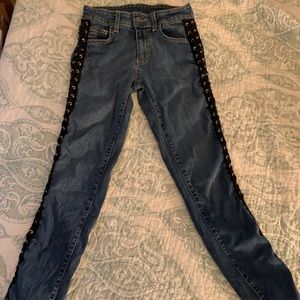 LF Carmar Blue denim, black lace up jeans